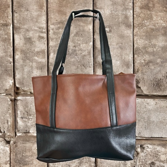 Classic Neutral Color Block Fashion Tote Bag - Picture 1 of 9